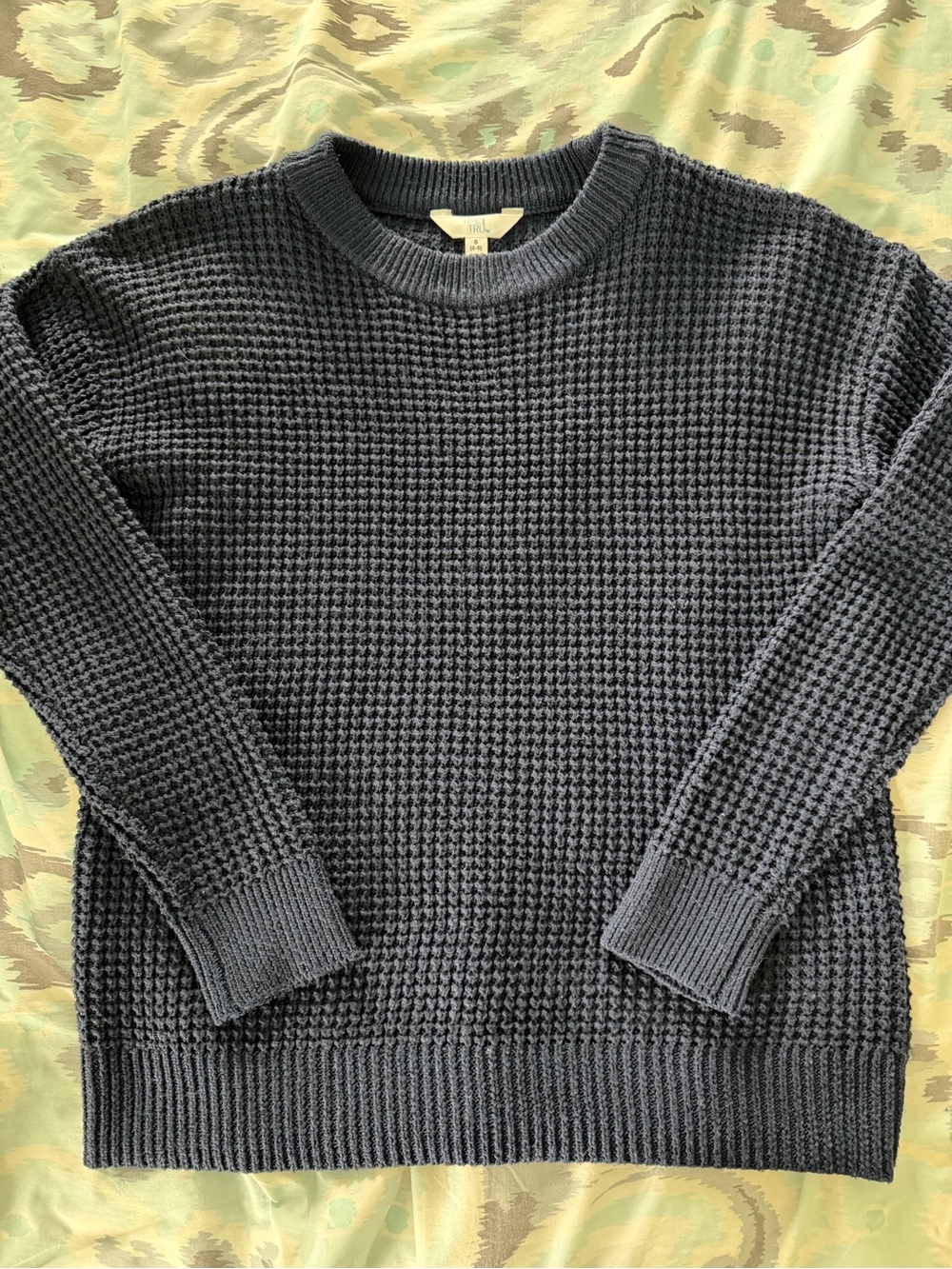 Time and Tru Women's Navy Waffle Crewneck Sweater